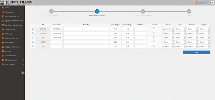 Receive Cylinder/GIE- DILO Direct-Track SF6 Gas Management Software