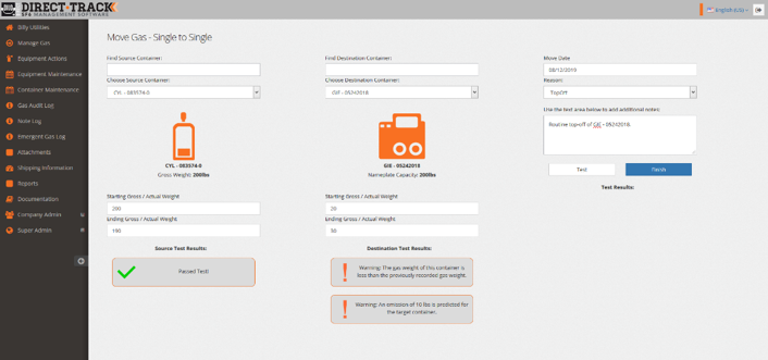 Move Gas Function- DILO Direct-Track SF6 Management Software