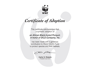 DILO Donation to WWF in honor of Penguin Day, April 2022